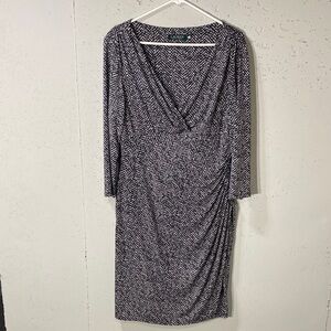 Lauren Ralph Lauren Black & White Printed Faux-Wrap Dress